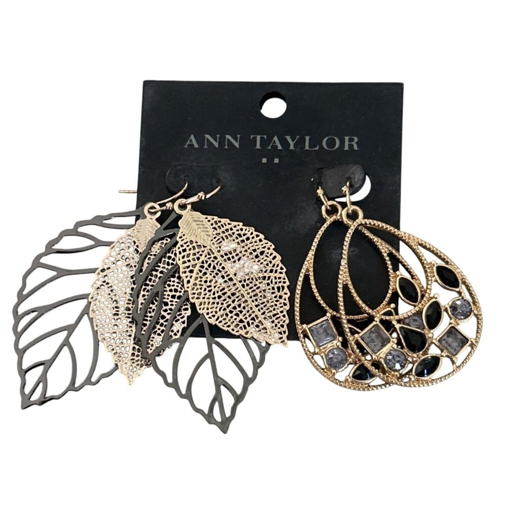Gold & Black Teardrop Earrings & Leaf Dangle Earrings Set By Ann Taylor